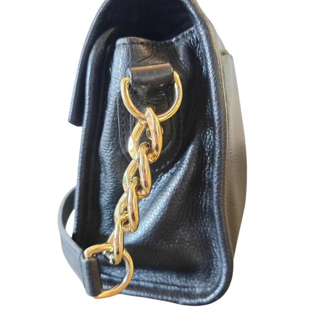 Michael Kors Fulton Black Pebbled Leather Crossbody Bag Gold‎ Logo Purse